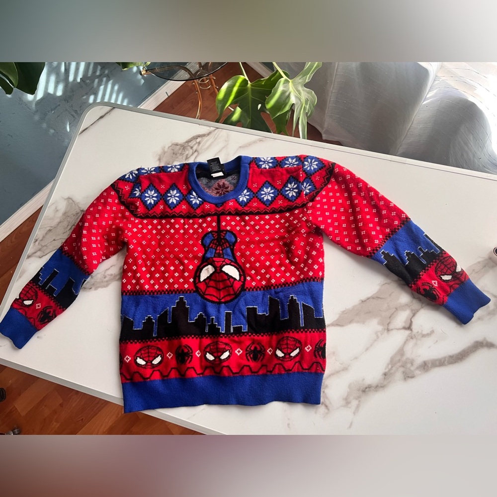 Kids Marvel Man Chibi Spiderman Sweater size youth XL holiday sweater